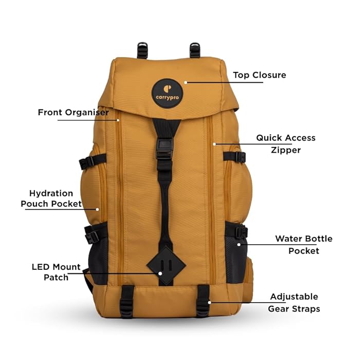 Functional Travel Backpack for Men & Women, Camping, Biking, Trip, Trekking Bag, Fits 15.6” Laptop, Water-Resistant with Rain Cover & Travel Pouch, 2-Year Warranty