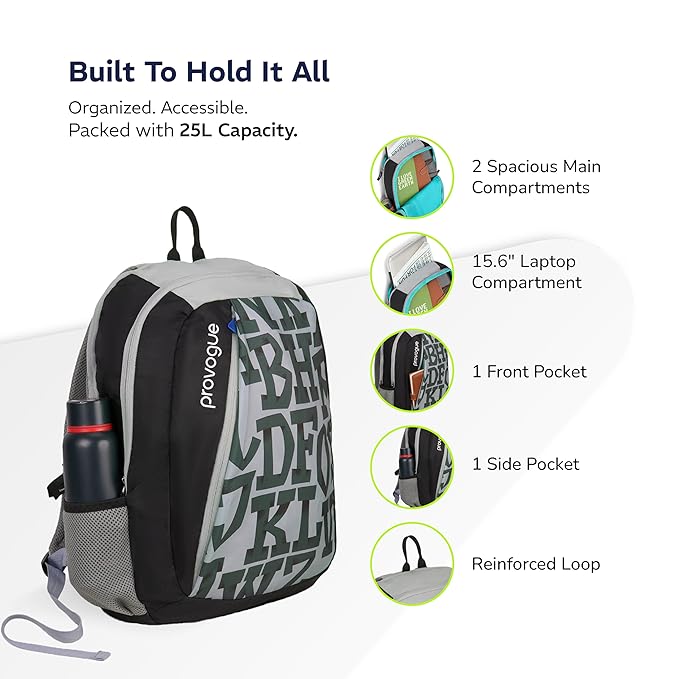 backpack with large compartments | College bag for girls, school bag for boys, travel bag with external bottle holder, laptop bag for men & women |25 Ltr